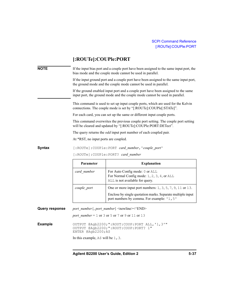 Route]:couple:port, Route]:couple:port -37 | Agilent Technologies B2201A User Manual | Page 163 / 234