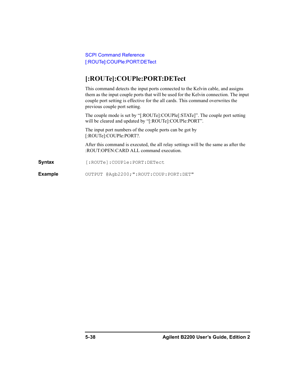 Route]:couple:port:detect, Route]:couple:port:detect -38 | Agilent Technologies B2201A User Manual | Page 164 / 234