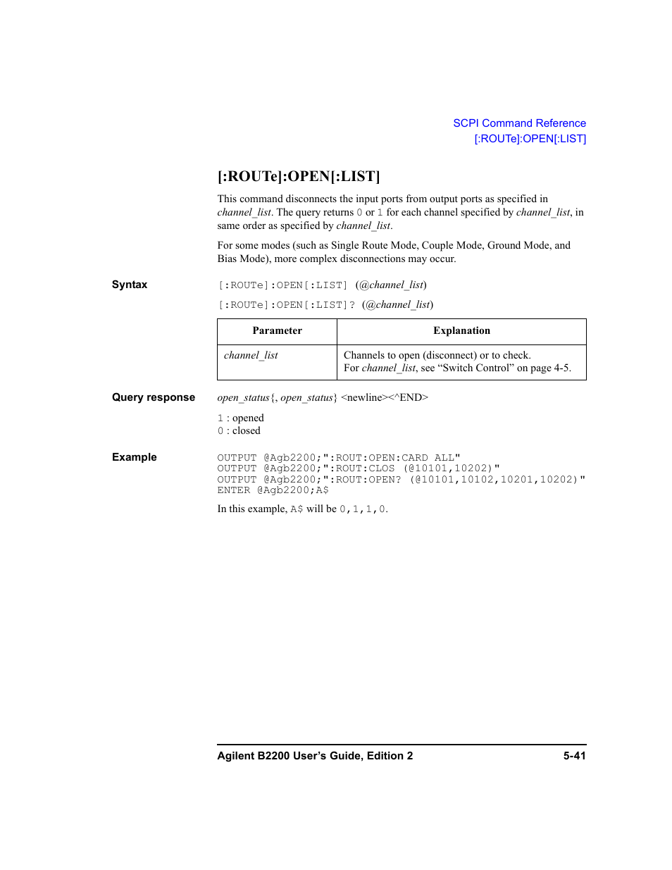 Route]:open[:list, Route]:open[:list] -41 | Agilent Technologies B2201A User Manual | Page 167 / 234