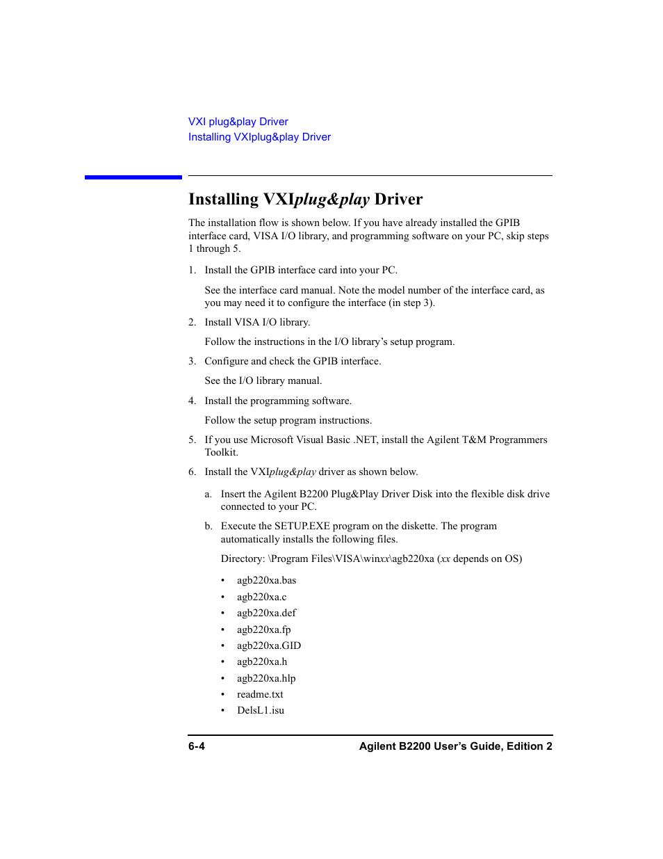 Installing vxiplug&play driver, Installing vxi plug&play driver -4, Installing vxi plug&play driver | Agilent Technologies B2201A User Manual | Page 190 / 234