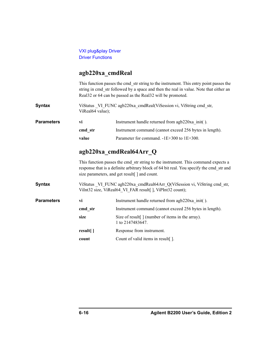Agb220xa_cmdreal, Agb220xa_cmdreal64arr_q, Agb220xa_cmdreal -16 agb220xa_cmdreal64arr_q -16 | Agilent Technologies B2201A User Manual | Page 202 / 234
