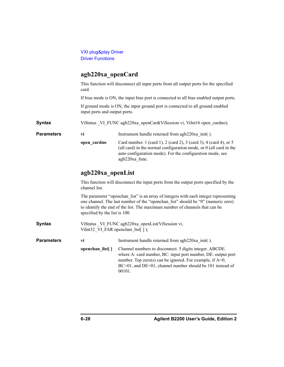 Agb220xa_opencard, Agb220xa_openlist, Agb220xa_opencard -28 agb220xa_openlist -28 | Agilent Technologies B2201A User Manual | Page 214 / 234