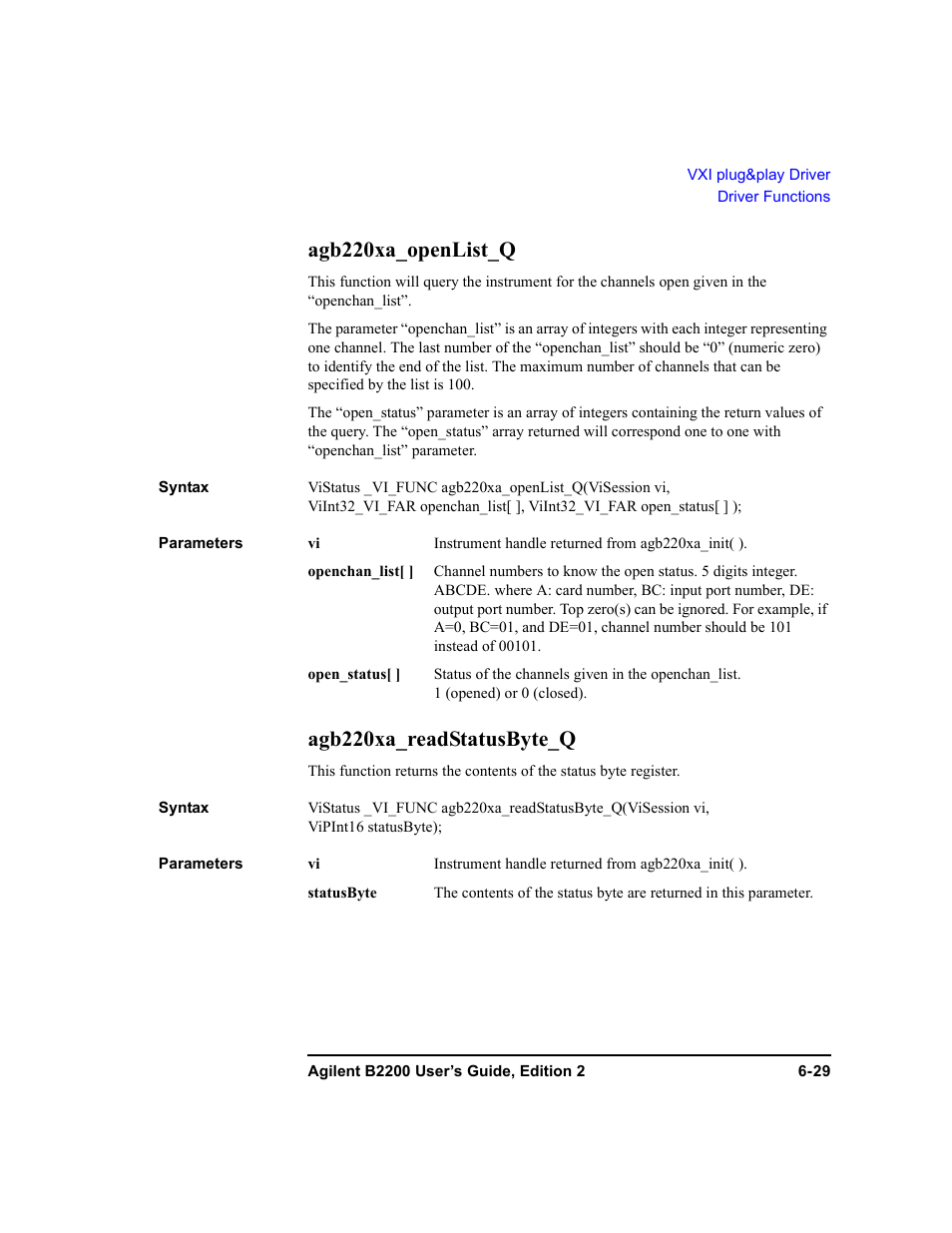 Agb220xa_openlist_q, Agb220xa_readstatusbyte_q, Agb220xa_openlist_q -29 | Agb220xa_readstatusbyte_q -29 | Agilent Technologies B2201A User Manual | Page 215 / 234