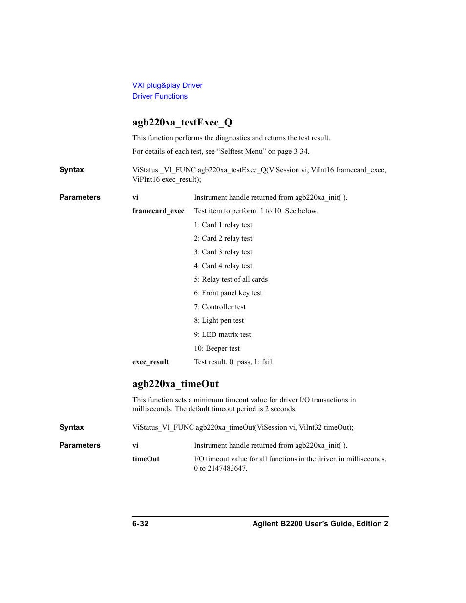 Agb220xa_testexec_q, Agb220xa_timeout, Agb220xa_testexec_q -32 agb220xa_timeout -32 | Agilent Technologies B2201A User Manual | Page 218 / 234