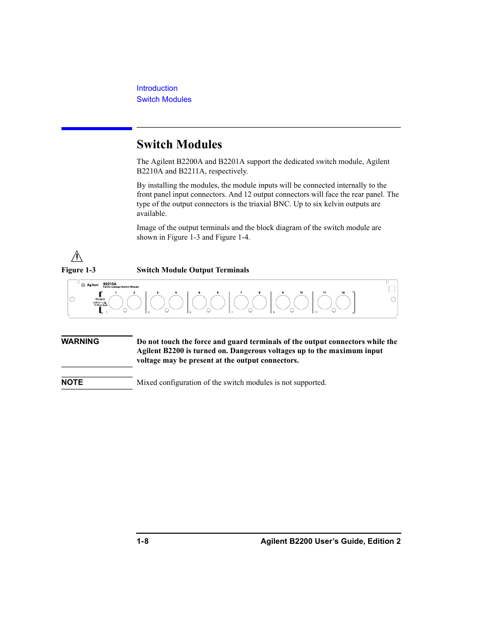 Switch modules, Switch modules -8 | Agilent Technologies B2201A User Manual | Page 24 / 234