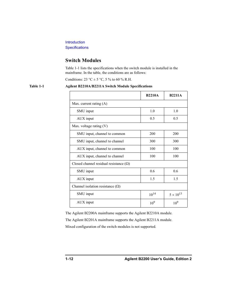 Switch modules, Switch modules -12 | Agilent Technologies B2201A User Manual | Page 28 / 234
