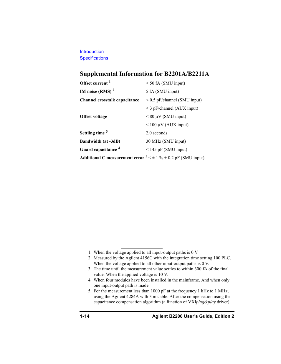 Supplemental information for b2201a/b2211a, Supplemental information for b2201a/b2211a -14 | Agilent Technologies B2201A User Manual | Page 30 / 234