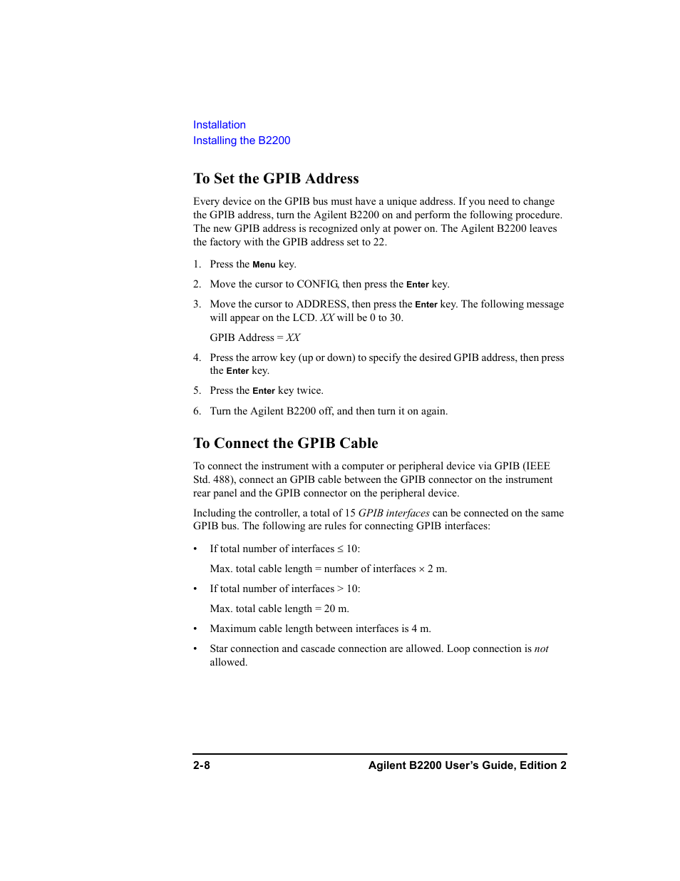 To set the gpib address, To connect the gpib cable | Agilent Technologies B2201A User Manual | Page 42 / 234