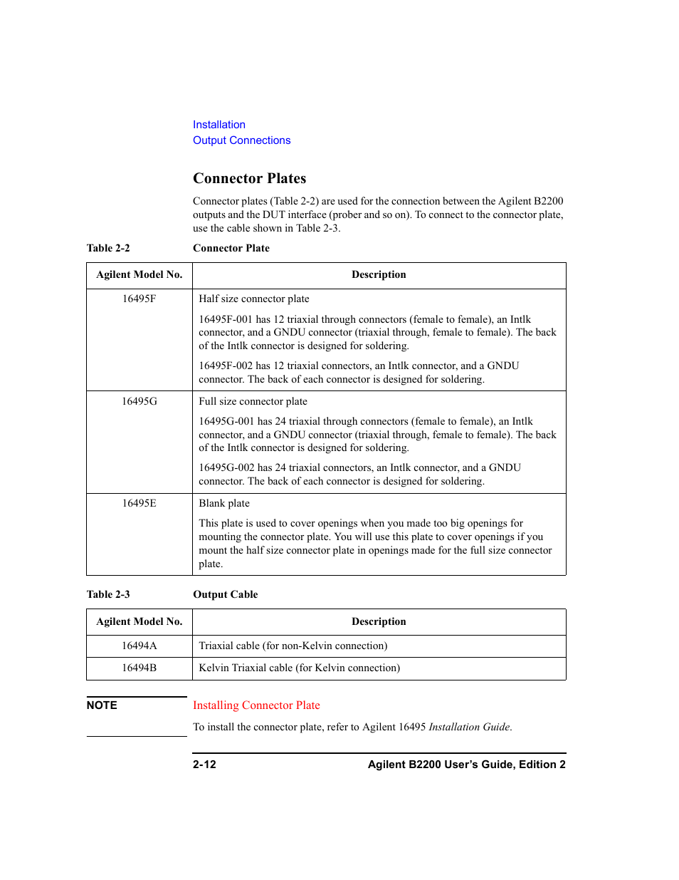 Connector plates, Connector plates -12 | Agilent Technologies B2201A User Manual | Page 46 / 234