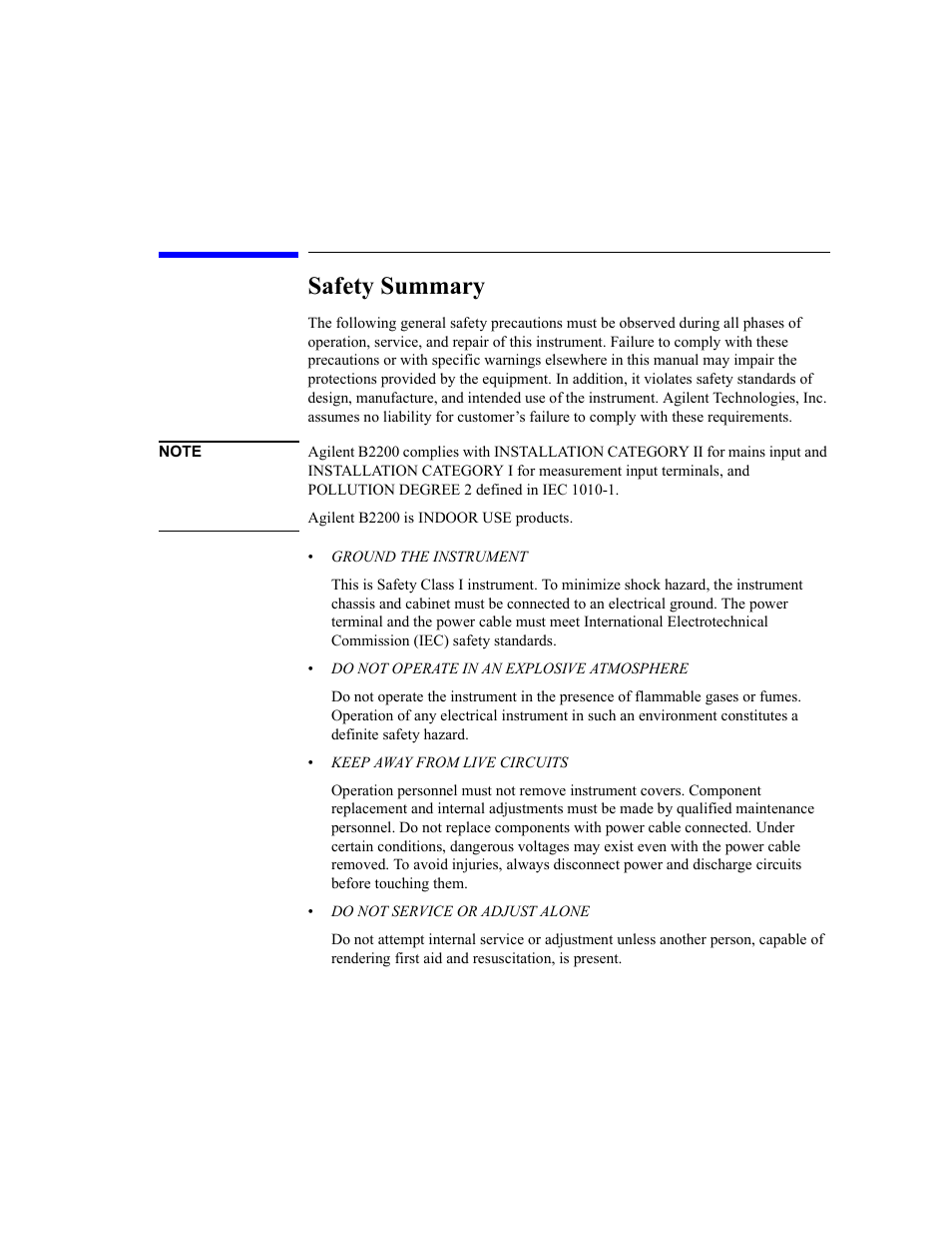 Safety summary | Agilent Technologies B2201A User Manual | Page 5 / 234