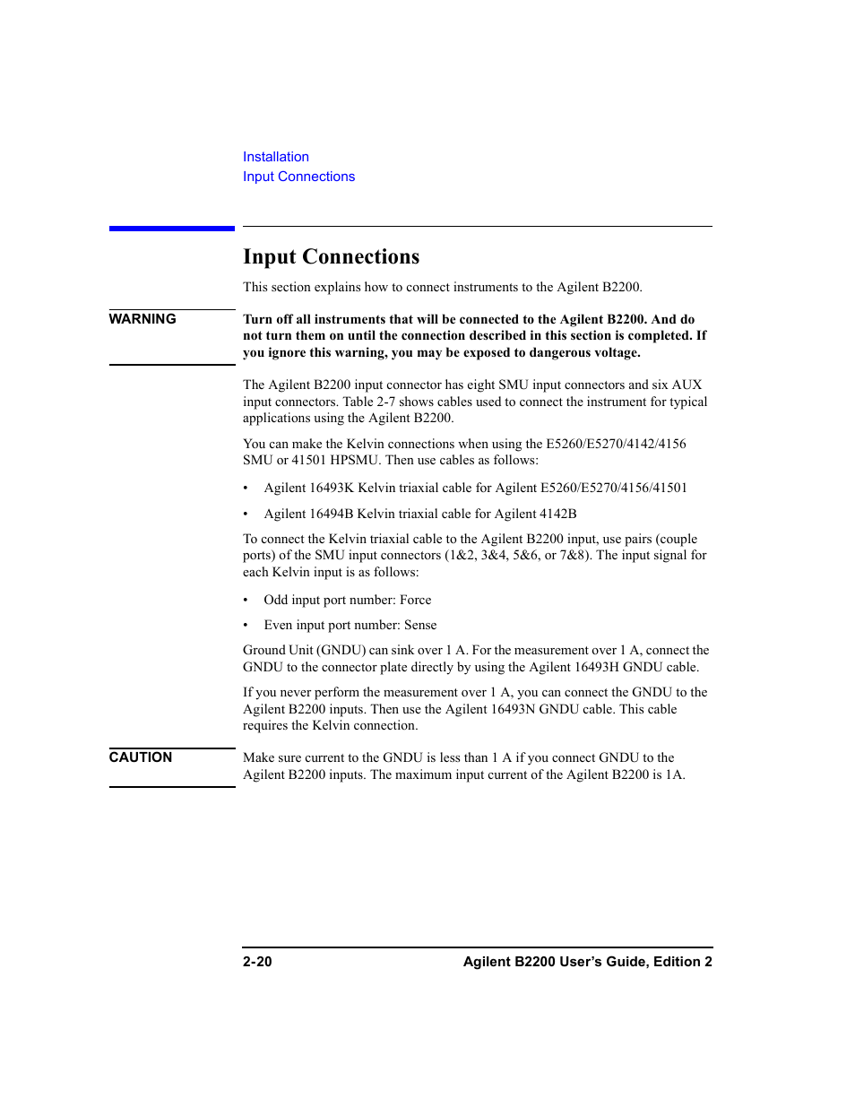 Input connections, Input connections -20 | Agilent Technologies B2201A User Manual | Page 54 / 234