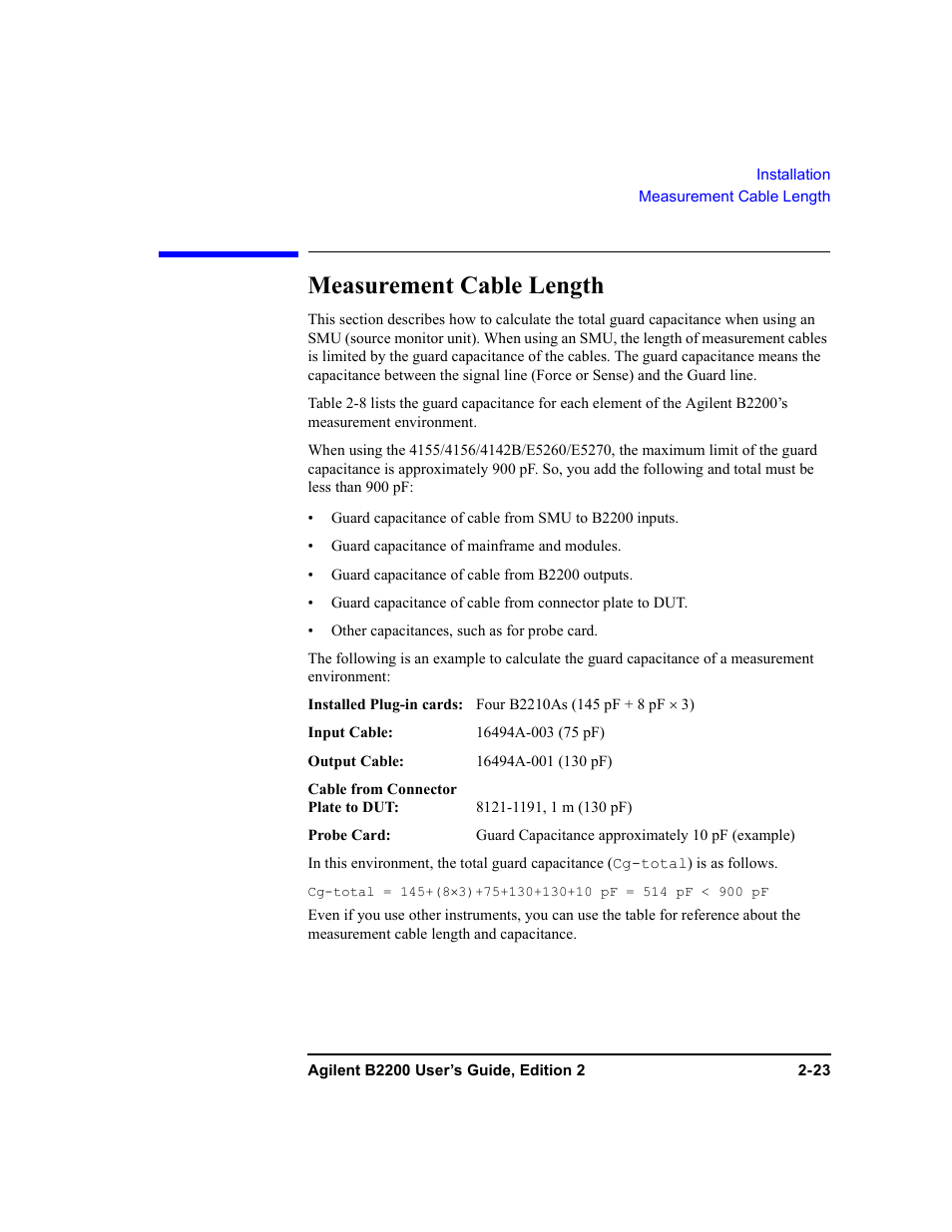 Measurement cable length, Measurement cable length -23 | Agilent Technologies B2201A User Manual | Page 57 / 234