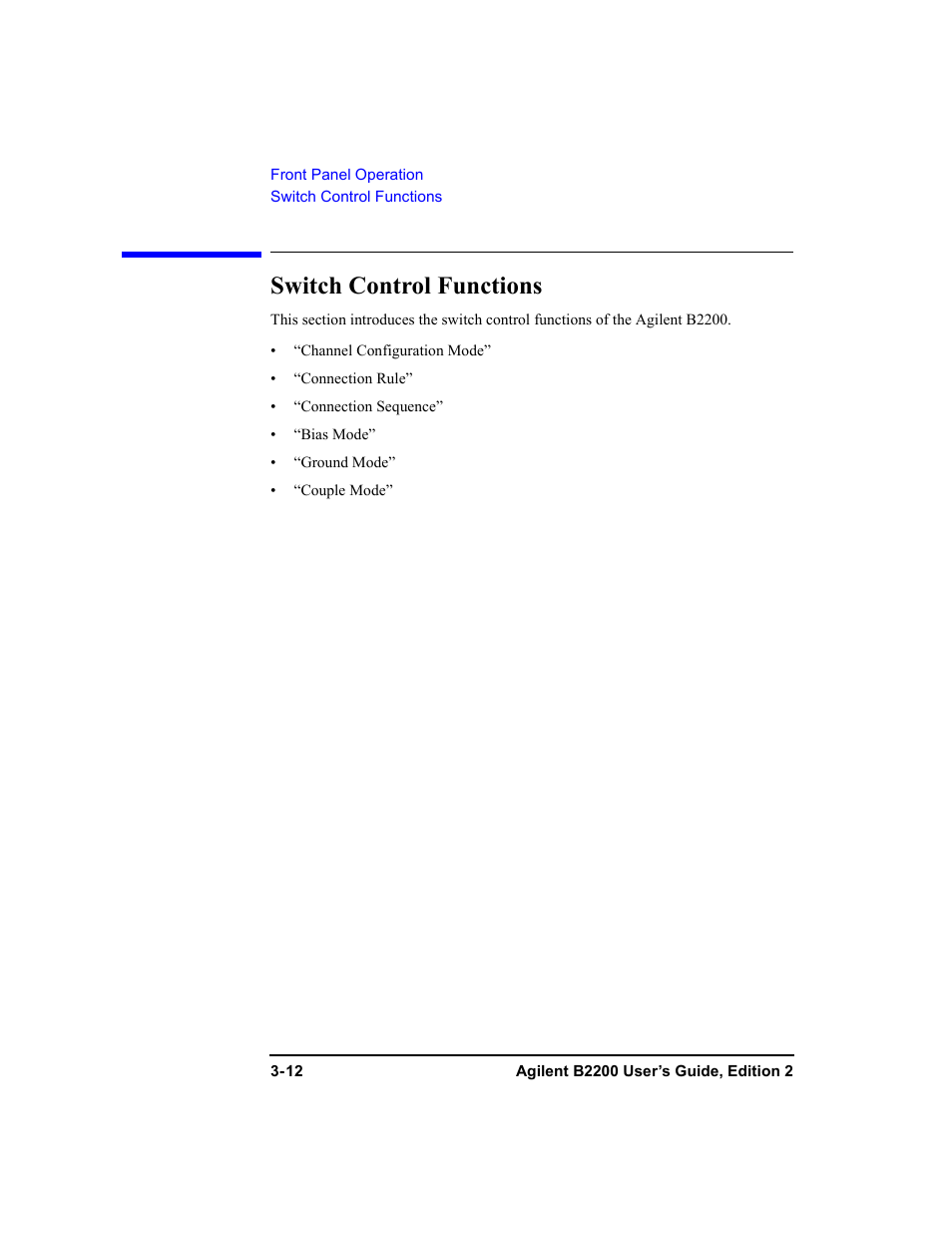 Switch control functions, Switch control functions -12 | Agilent Technologies B2201A User Manual | Page 72 / 234