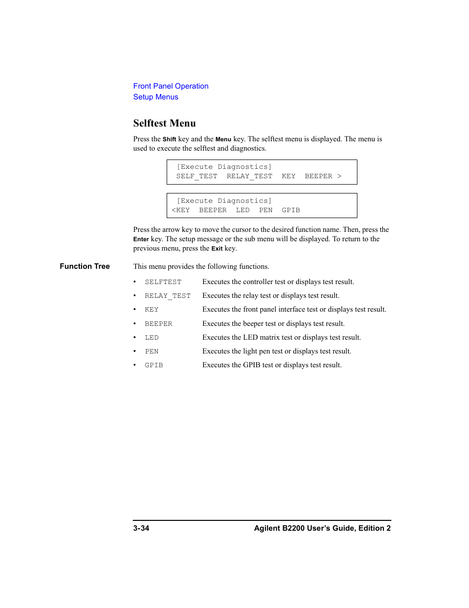 Selftest menu, Selftest menu -34 | Agilent Technologies B2201A User Manual | Page 94 / 234
