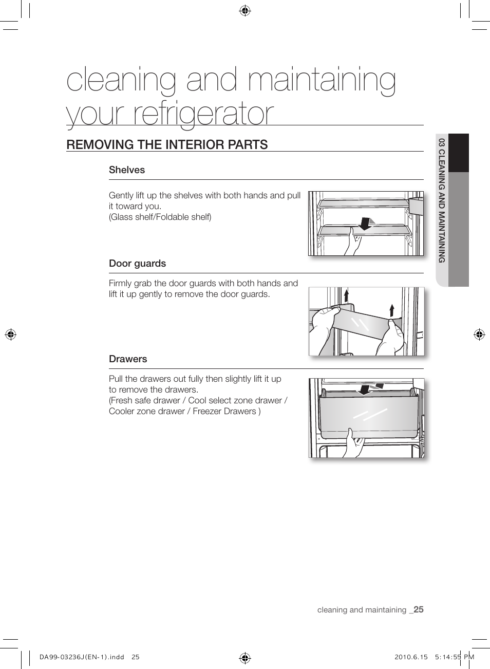 Cleaning and maintaining your refrigerator | Samsung RL23THCTS User Manual | Page 25 / 144