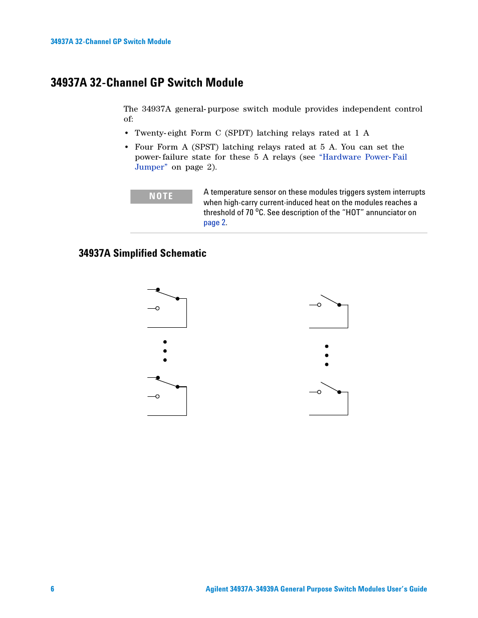 34937a 32-channel gp switch module, 34937a simplified schematic | Agilent Technologies 34939A User Manual | Page 12 / 24