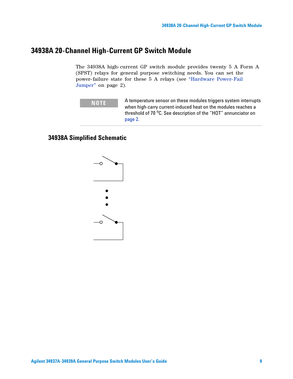 34938a 20-channel high-current gp switch module, 34938a simplified schematic | Agilent Technologies 34939A User Manual | Page 15 / 24