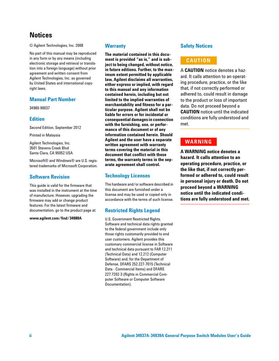 Notices | Agilent Technologies 34939A User Manual | Page 2 / 24