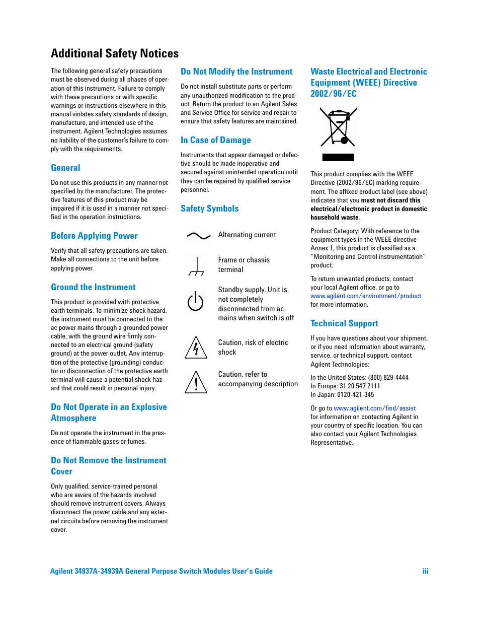 Additional safety notices | Agilent Technologies 34939A User Manual | Page 3 / 24