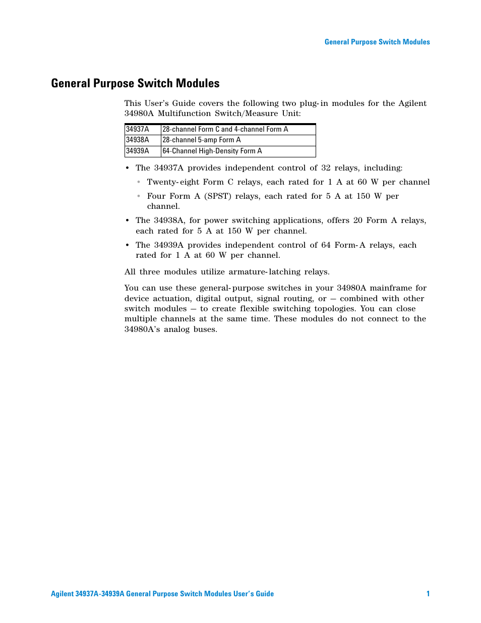 General purpose switch modules | Agilent Technologies 34939A User Manual | Page 7 / 24