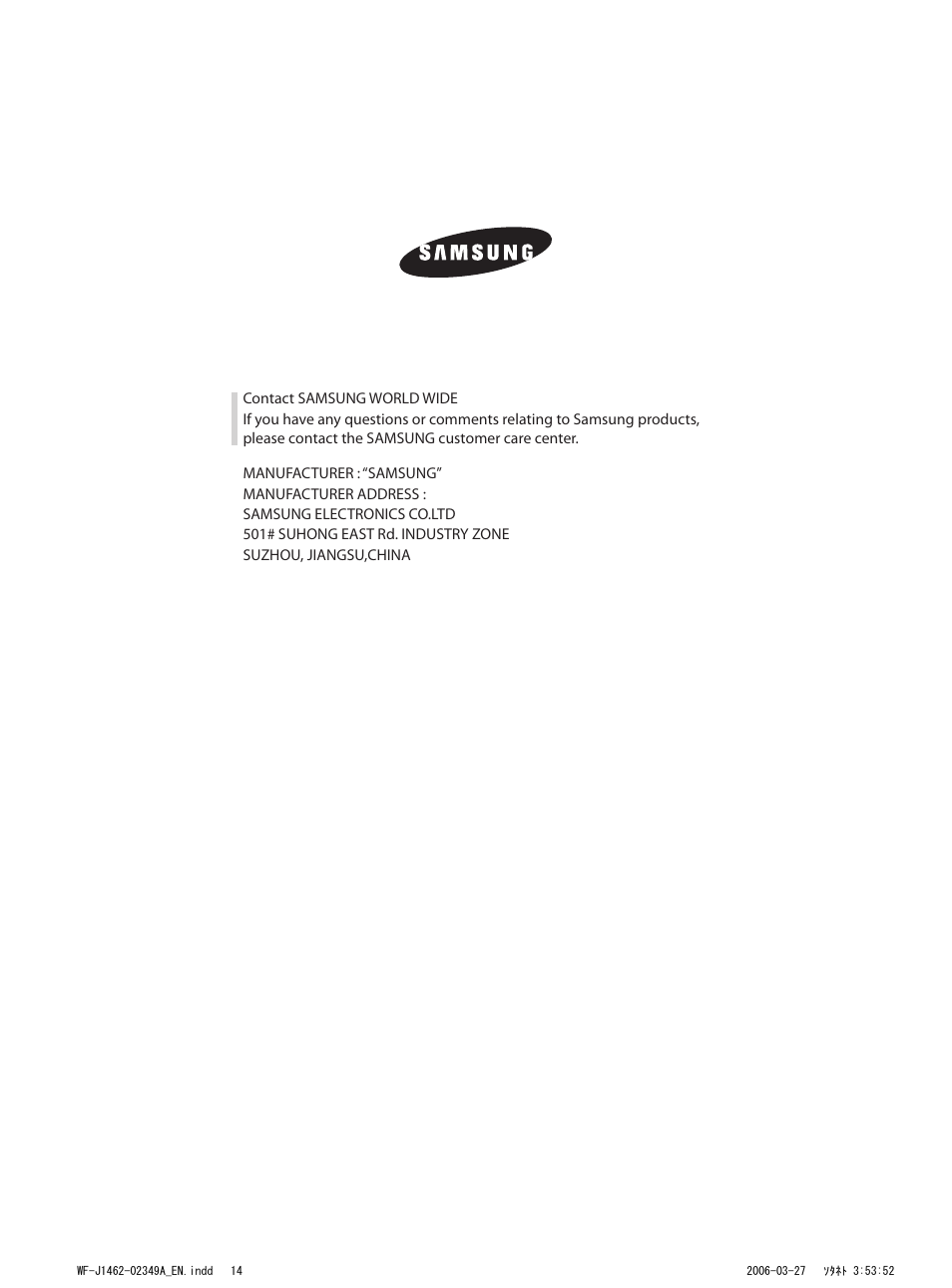 Samsung WF-B1062 User Manual | Page 14 / 56