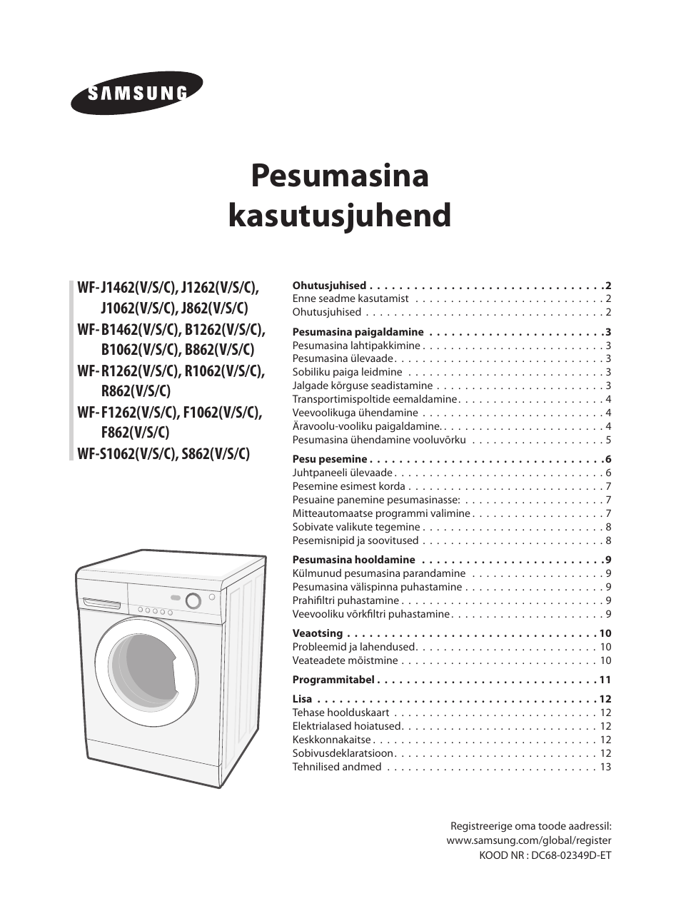Pesumasina kasutusjuhend | Samsung WF-B1062 User Manual | Page 15 / 56