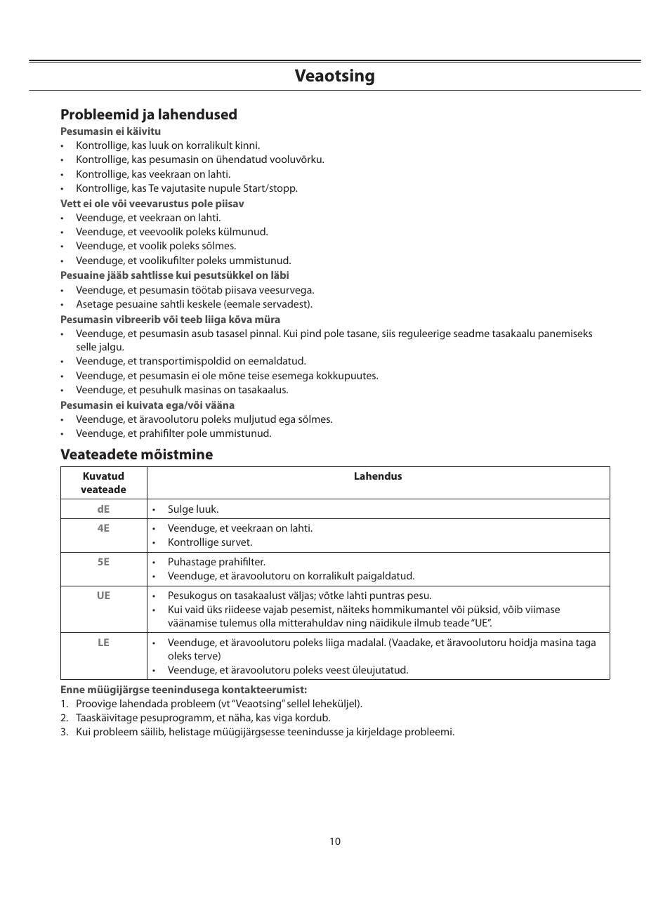 Veaotsing, Probleemid ja lahendused, Veateadete mõistmine | Samsung WF-B1062 User Manual | Page 24 / 56