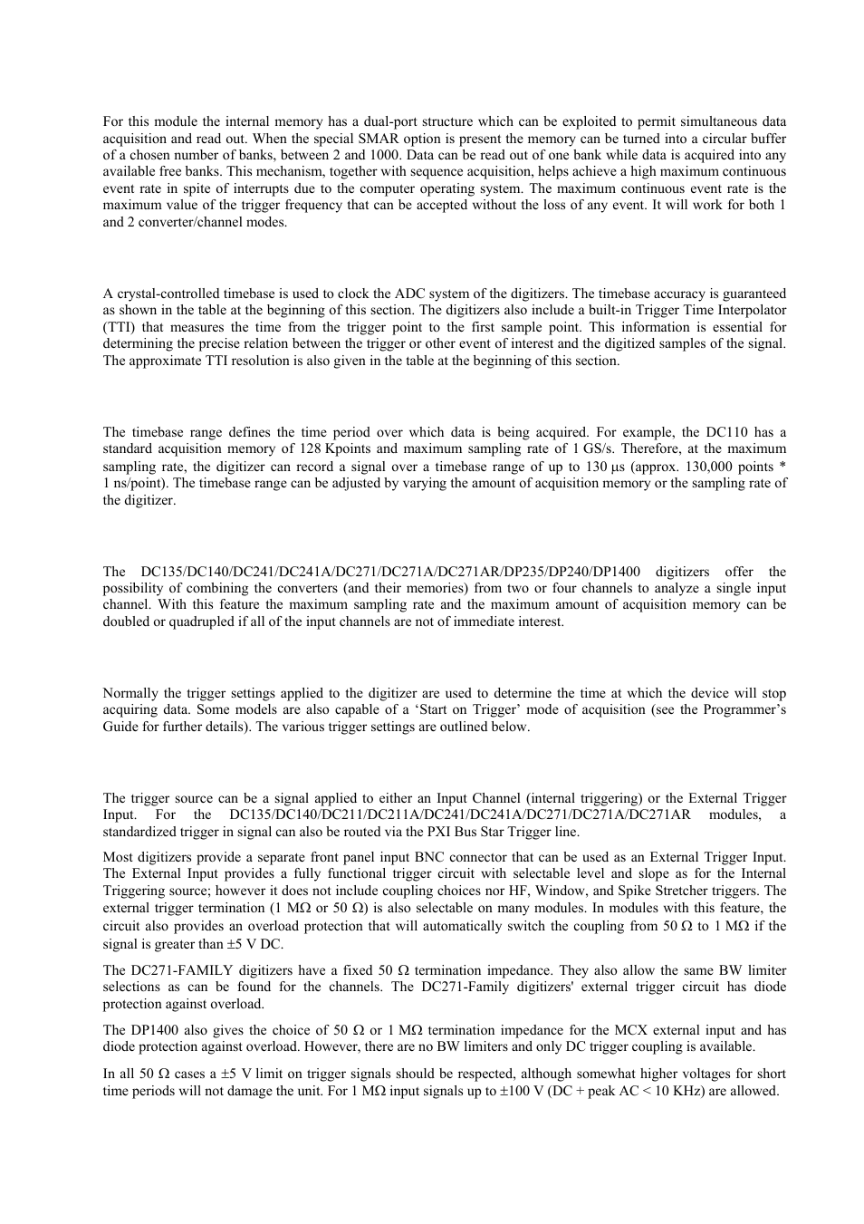 Timing, Timebase range, Combining channels | Trigger, Trigger source | Agilent Technologies DP211 User Manual | Page 34 / 66