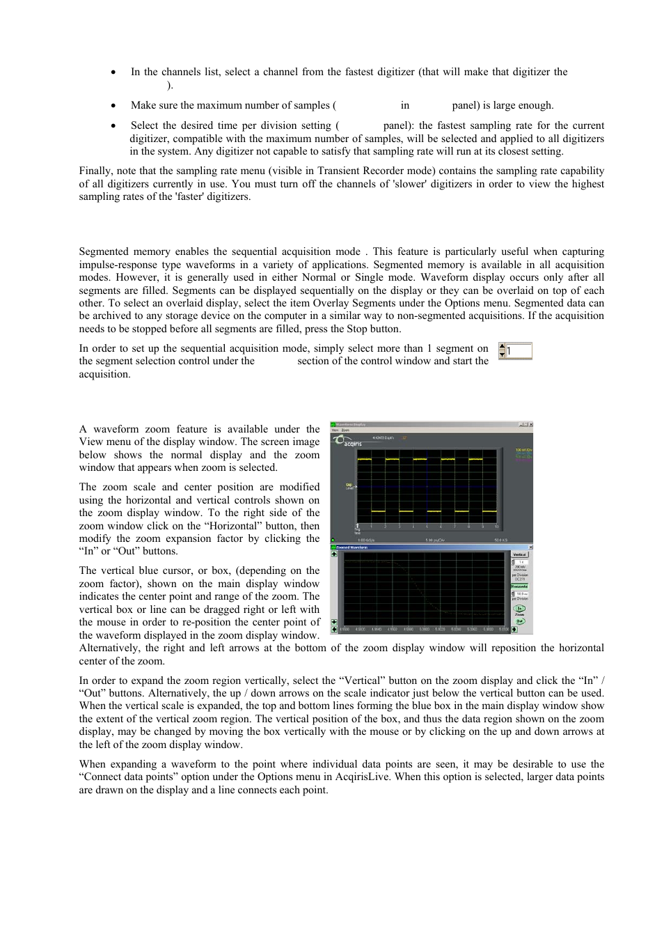 Segmented memory, Display features, zoom and persistence | Agilent Technologies DP211 User Manual | Page 47 / 66