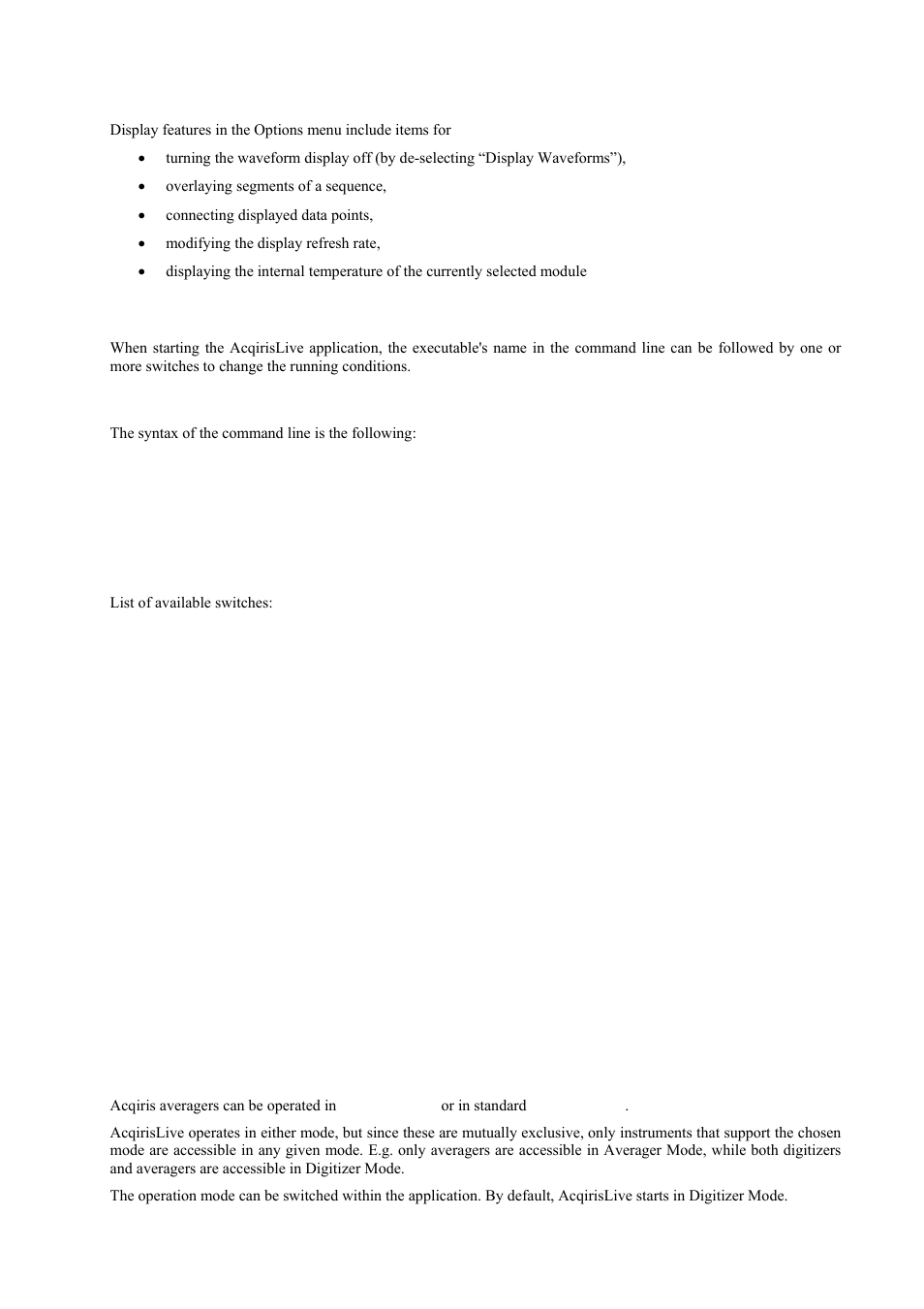 Display features, Command line switches | Agilent Technologies DP211 User Manual | Page 51 / 66