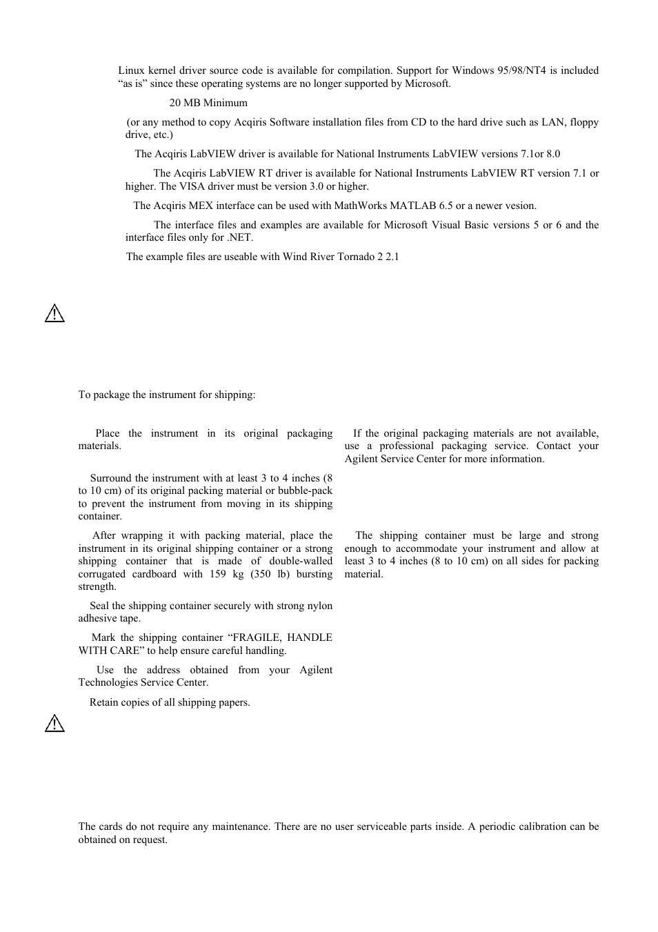 Transport & shipping, Maintenance | Agilent Technologies DP211 User Manual | Page 8 / 66