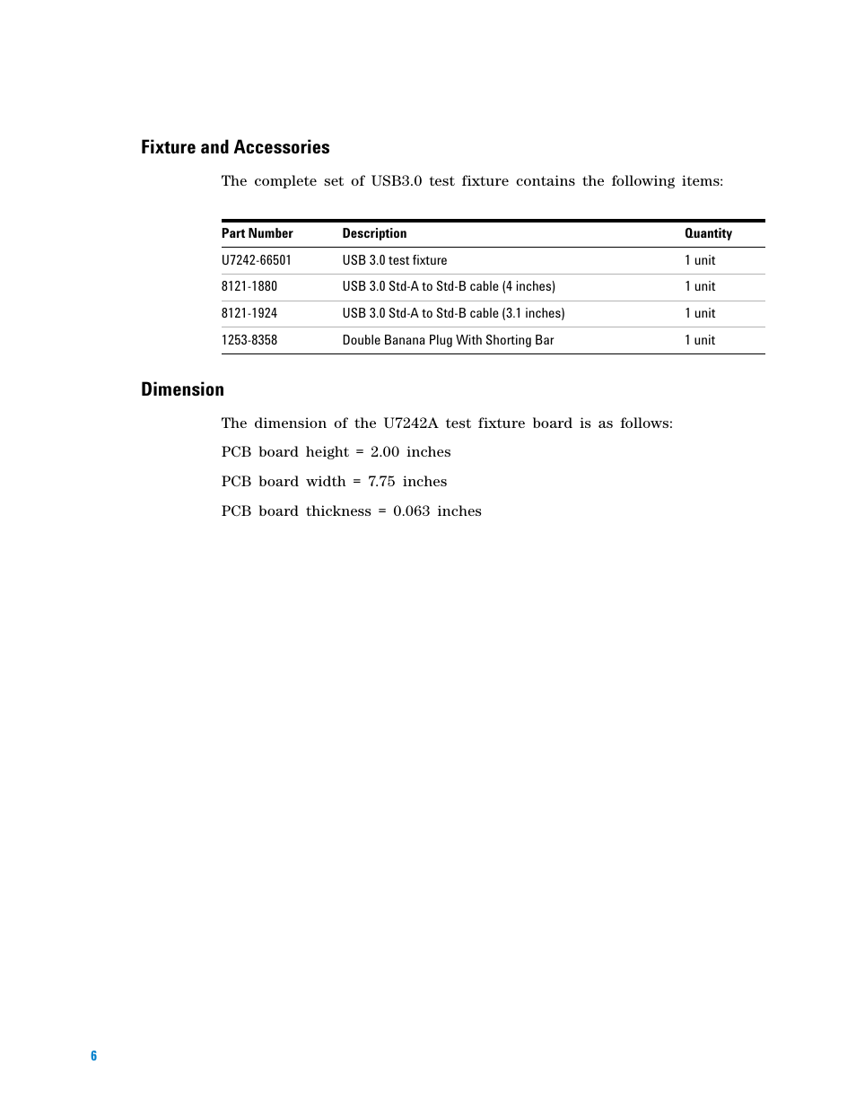 Fixture and accessories, Dimension | Agilent Technologies FIXTURE U7242A User Manual | Page 6 / 10