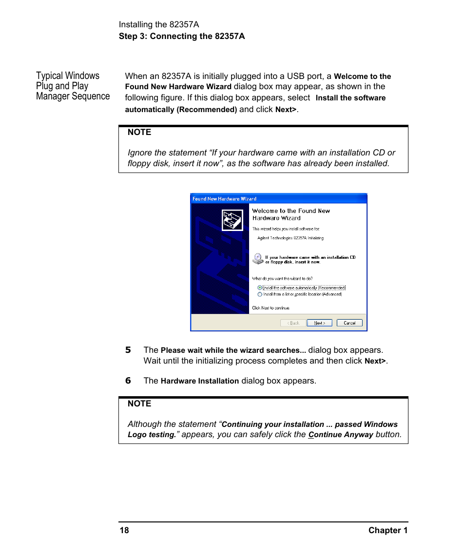 Typical windows plug and play manager sequence | Agilent Technologies USB/GPIB Interface Converter 82357A User Manual | Page 18 / 70