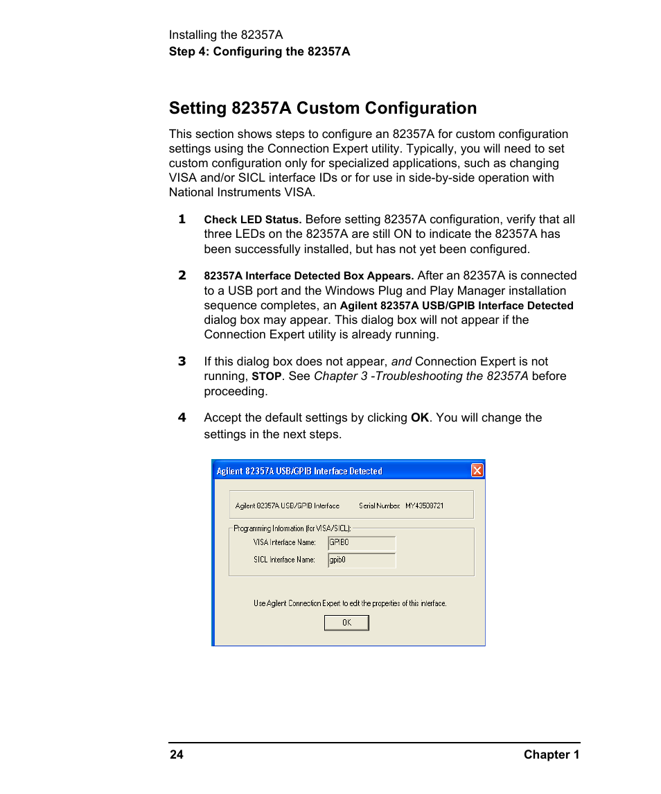 Setting 82357a custom configuration | Agilent Technologies USB/GPIB Interface Converter 82357A User Manual | Page 24 / 70