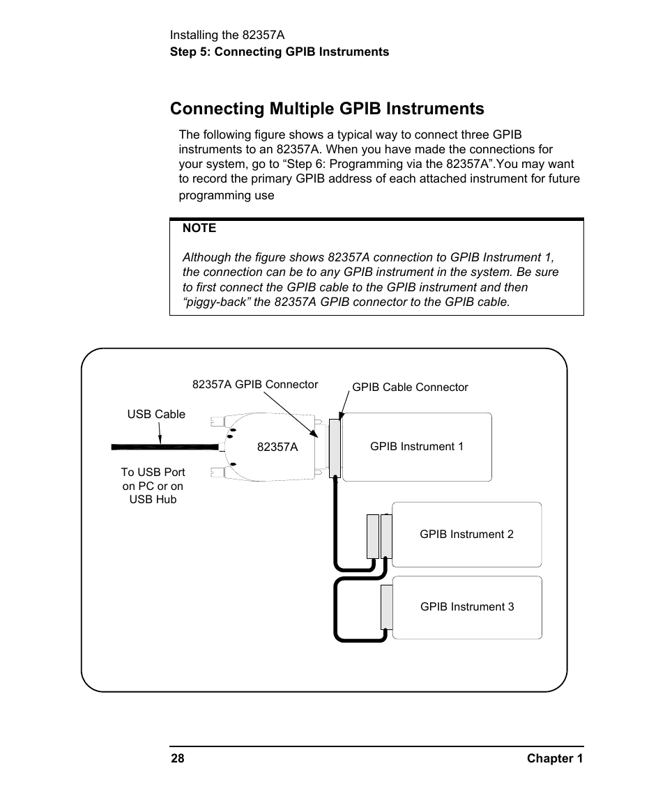 Connecting multiple gpib instruments | Agilent Technologies USB/GPIB Interface Converter 82357A User Manual | Page 28 / 70