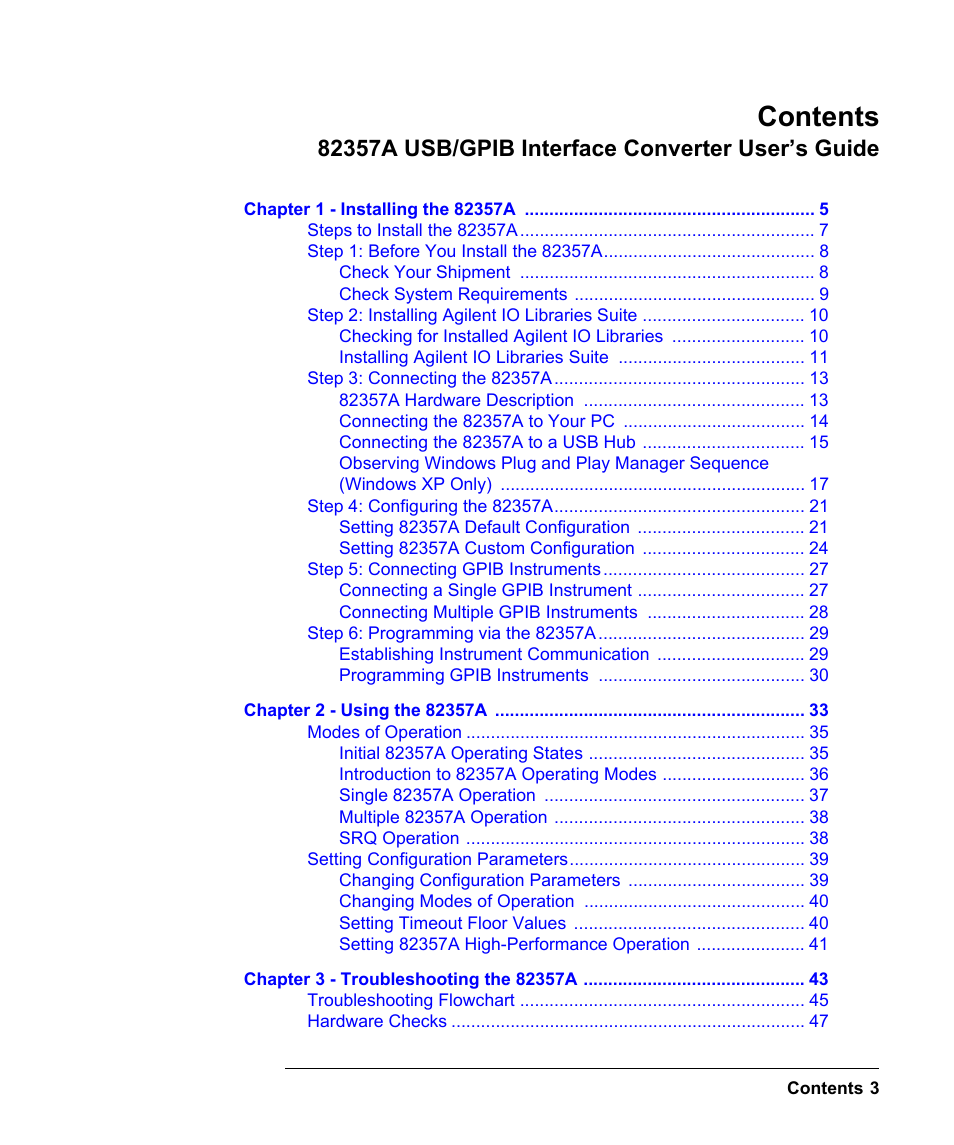 Agilent Technologies USB/GPIB Interface Converter 82357A User Manual | Page 3 / 70