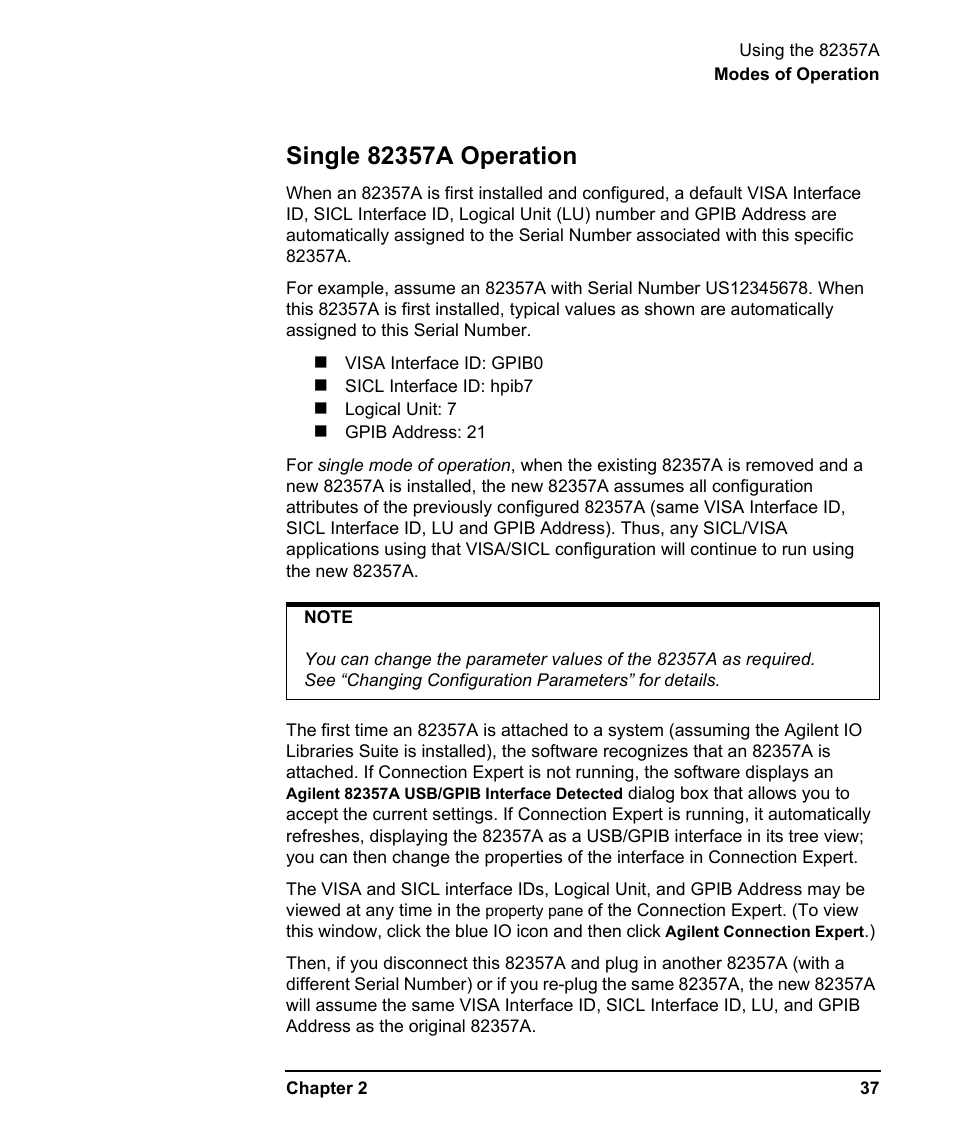 Single 82357a operation | Agilent Technologies USB/GPIB Interface Converter 82357A User Manual | Page 37 / 70