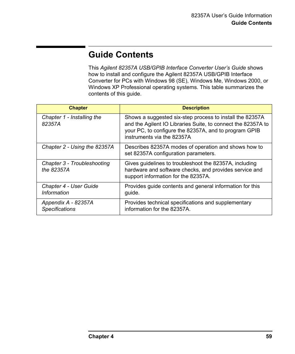 Guide contents | Agilent Technologies USB/GPIB Interface Converter 82357A User Manual | Page 59 / 70