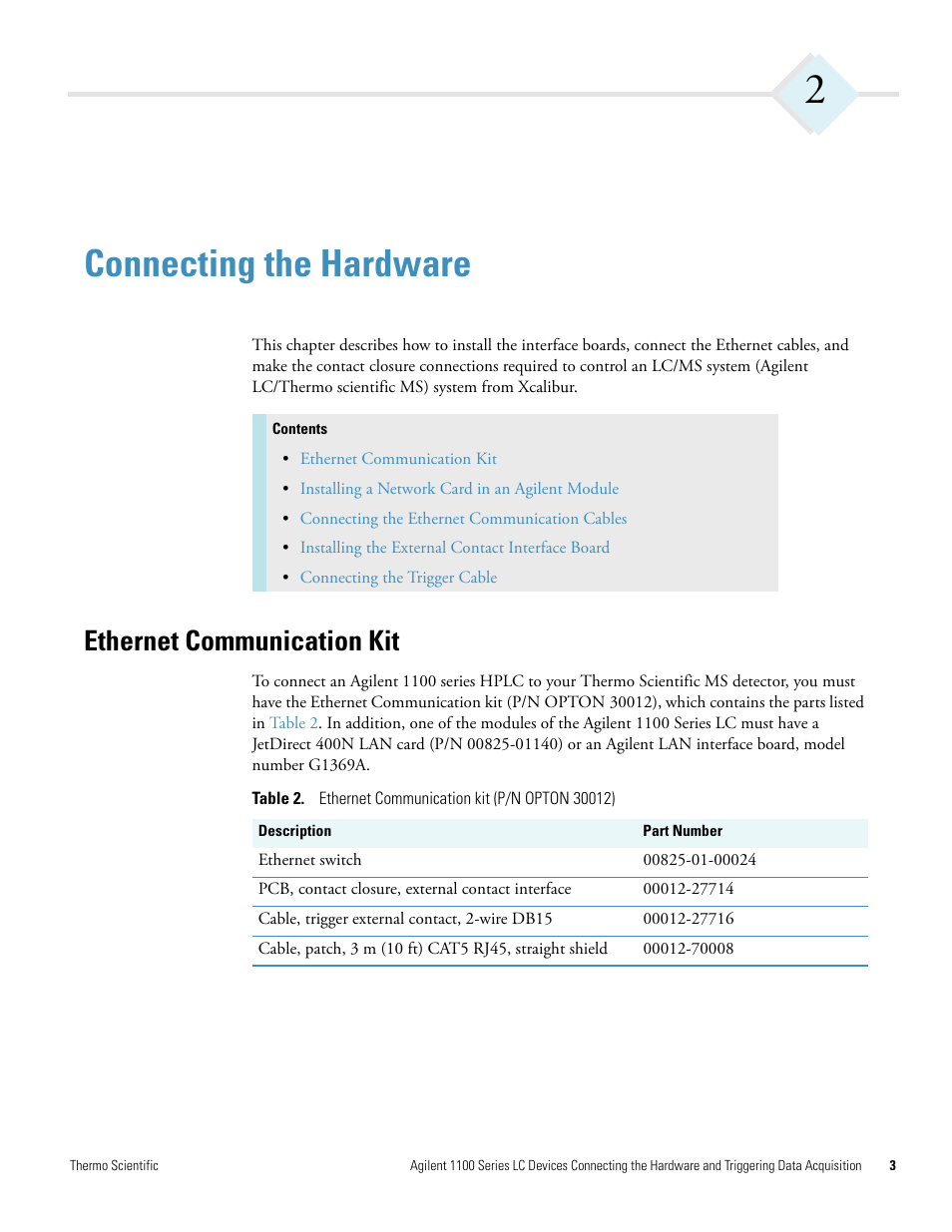 Connecting the hardware, Ethernet communication kit, Chapter 2 | Agilent Technologies 1100 Series User Manual | Page 11 / 28