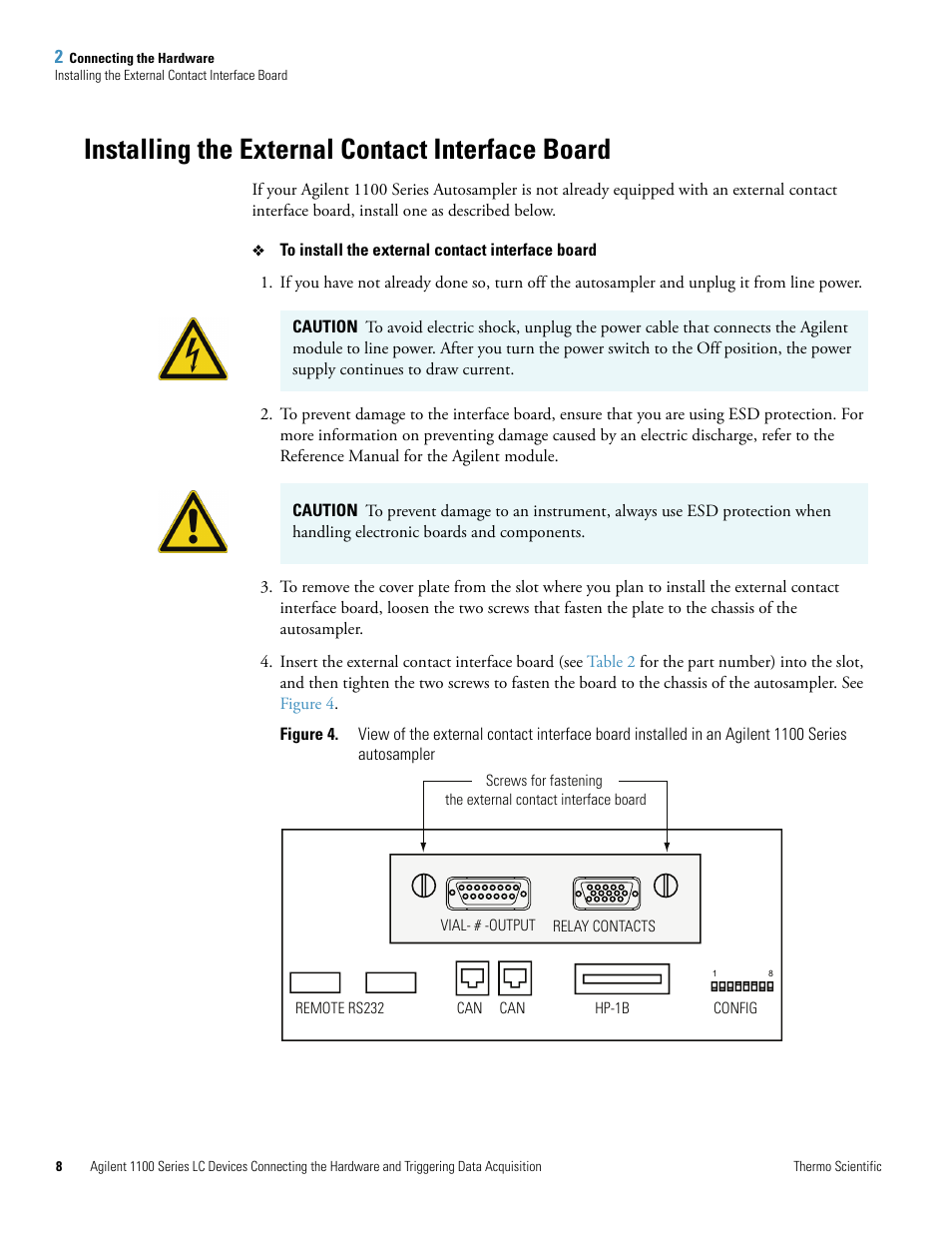 Installing the external contact interface board | Agilent Technologies 1100 Series User Manual | Page 16 / 28