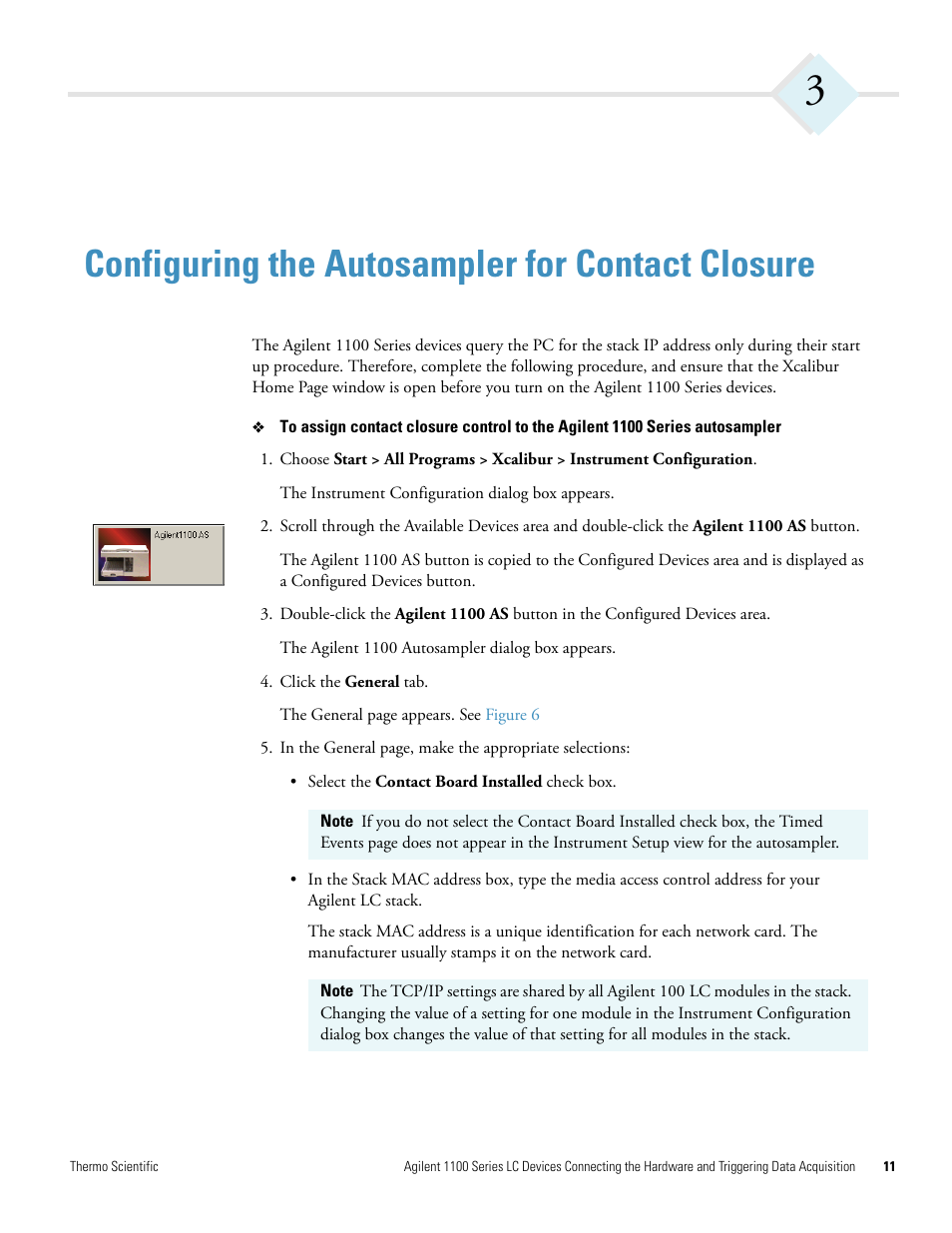 Configuring the autosampler for contact closure, Chapter 3 | Agilent Technologies 1100 Series User Manual | Page 19 / 28