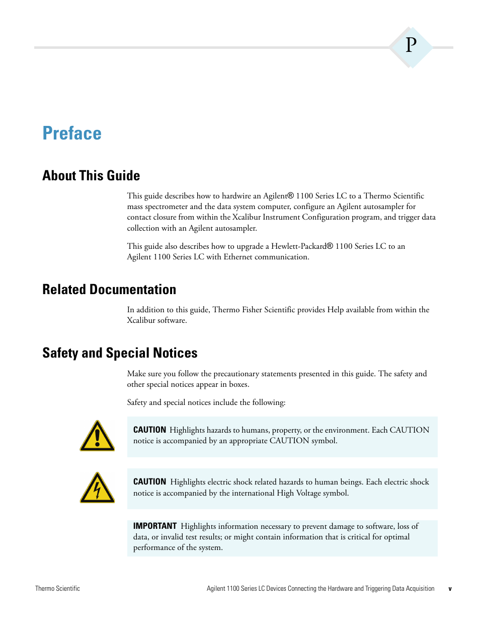Preface, About this guide, Related documentation | Safety and special notices | Agilent Technologies 1100 Series User Manual | Page 5 / 28