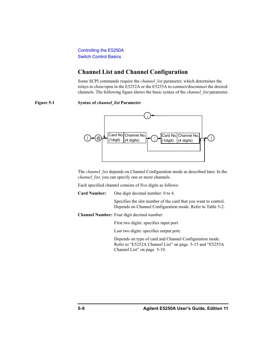 Channel list and channel configuration, Channel list and channel configuration -6 | Agilent Technologies Agilent E5250A User Manual | Page 100 / 326