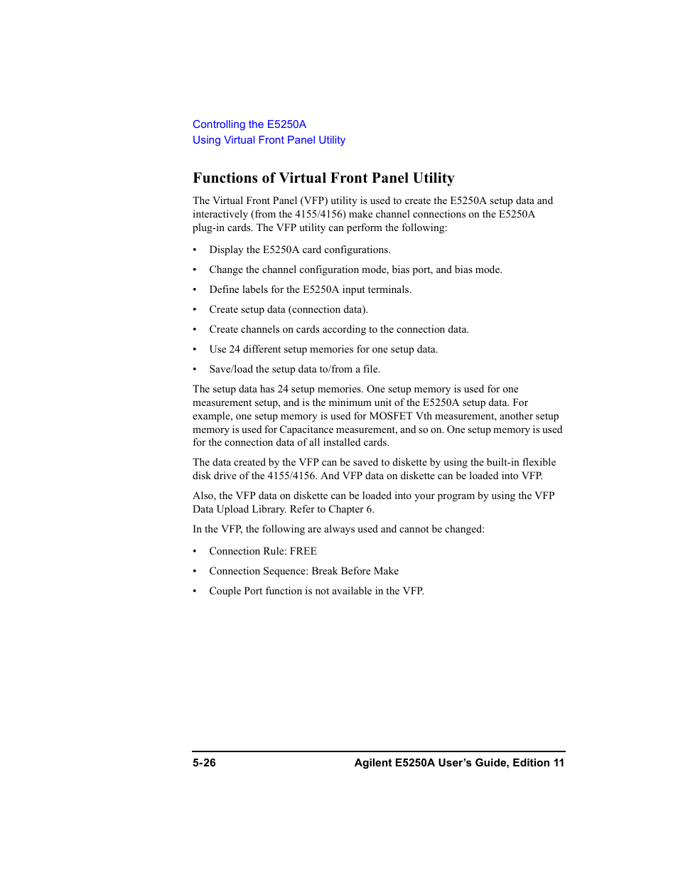 Functions of virtual front panel utility, Functions of virtual front panel utility -26 | Agilent Technologies Agilent E5250A User Manual | Page 120 / 326