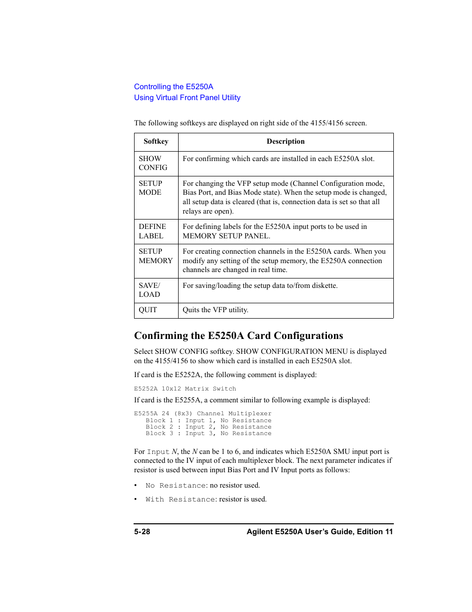 Confirming the e5250a card configurations, Confirming the e5250a card configurations -28 | Agilent Technologies Agilent E5250A User Manual | Page 122 / 326