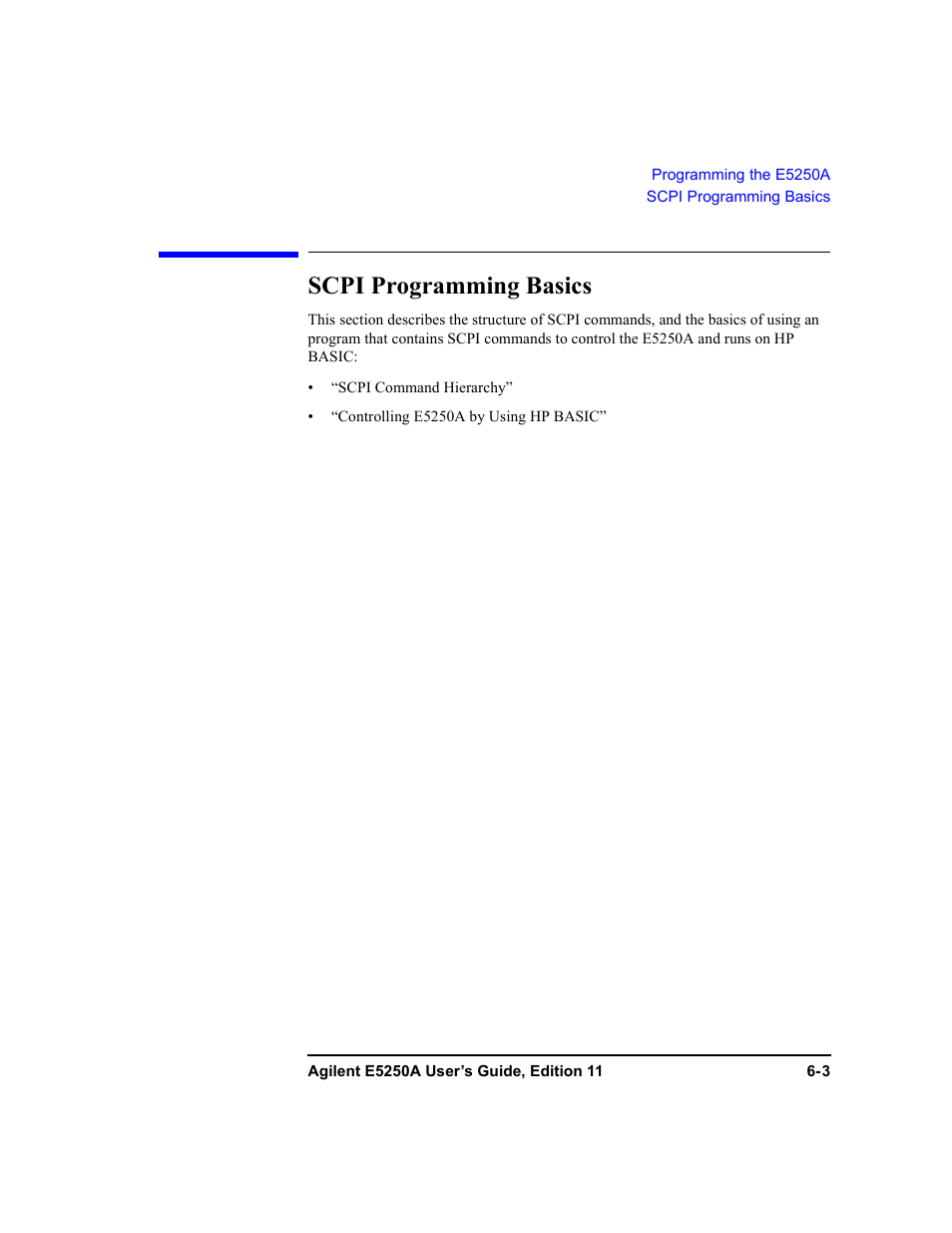 Scpi programming basics, Scpi programming basics -3, Scpi programming basics” ex | Agilent Technologies Agilent E5250A User Manual | Page 139 / 326