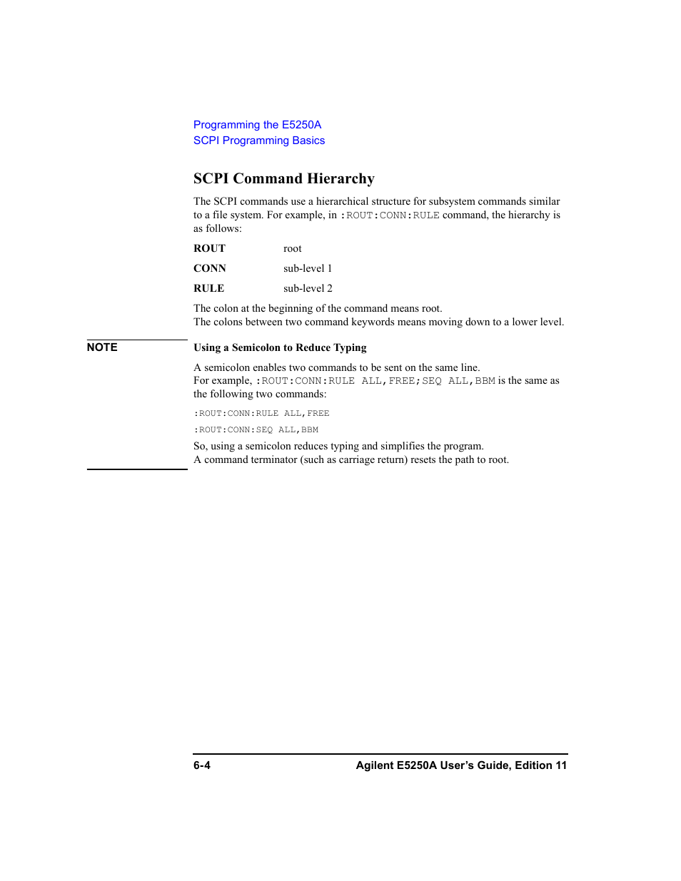 Scpi command hierarchy, Scpi command hierarchy -4 | Agilent Technologies Agilent E5250A User Manual | Page 140 / 326