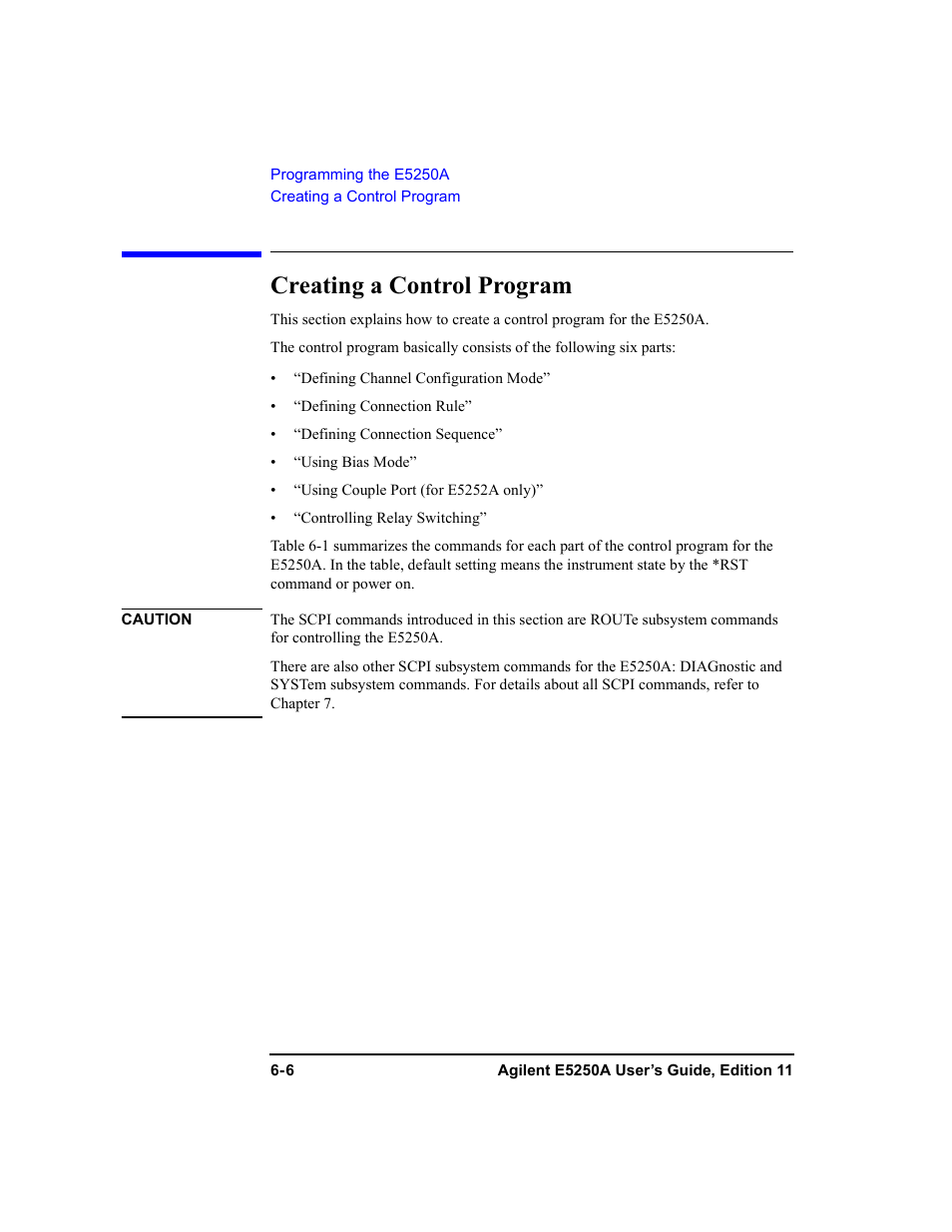 Creating a control program, Creating a control program -6, Creating a control program” sh | Agilent Technologies Agilent E5250A User Manual | Page 142 / 326