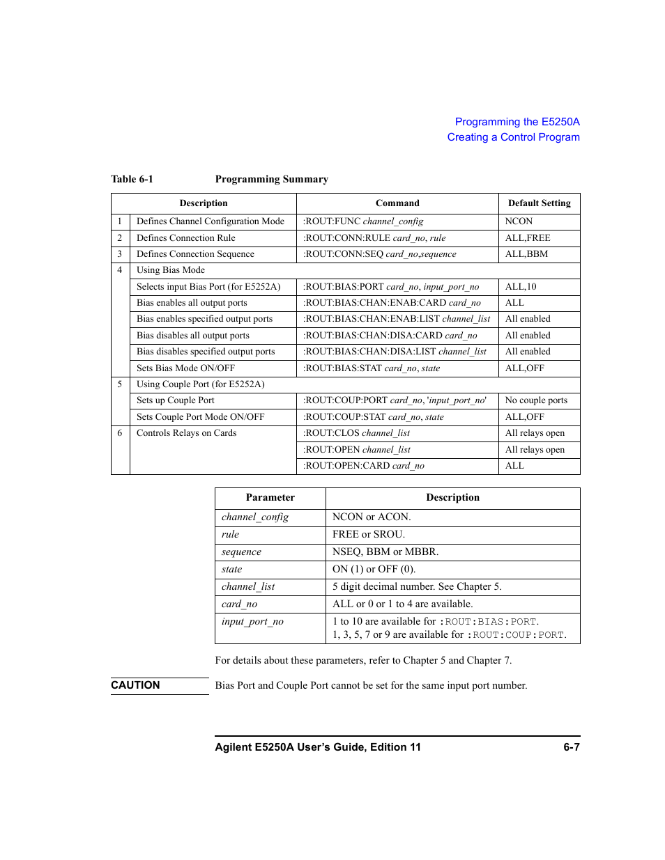 Table 6-1 s | Agilent Technologies Agilent E5250A User Manual | Page 143 / 326