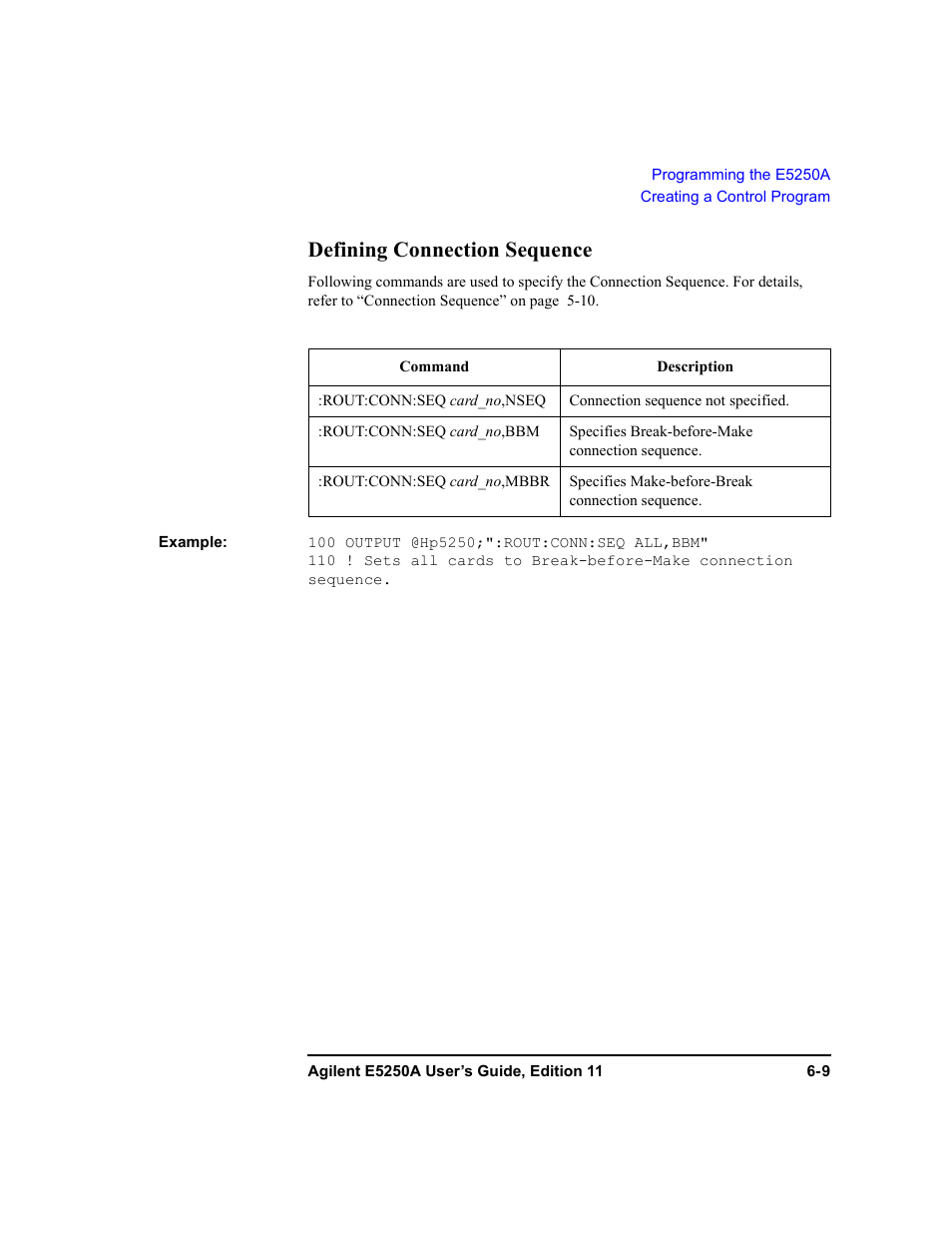 Defining connection sequence, Defining connection sequence -9 | Agilent Technologies Agilent E5250A User Manual | Page 145 / 326